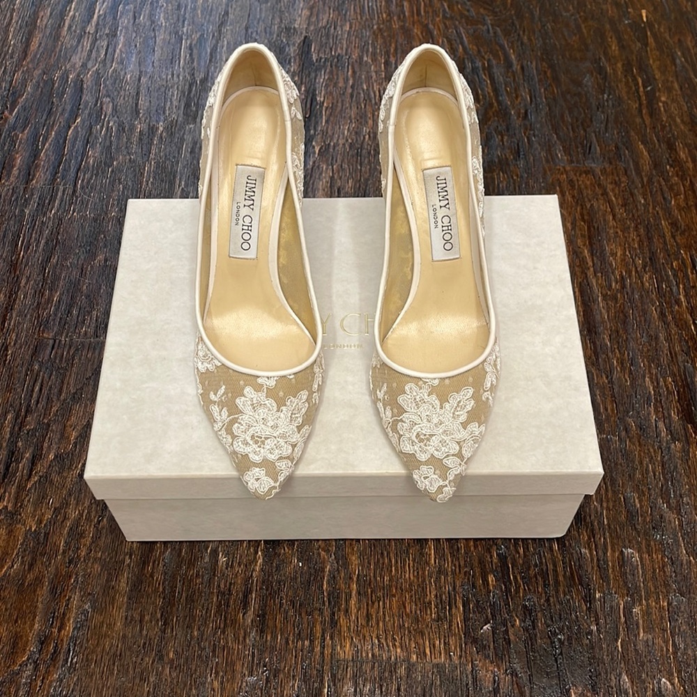 Jimmy Choo Romy 85 White Lace Heels
